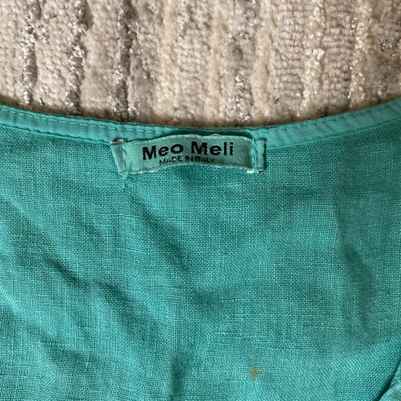 Meo Meli Teal V-Neck linen Sleeveless dress Italy made - Picture 3 of 7